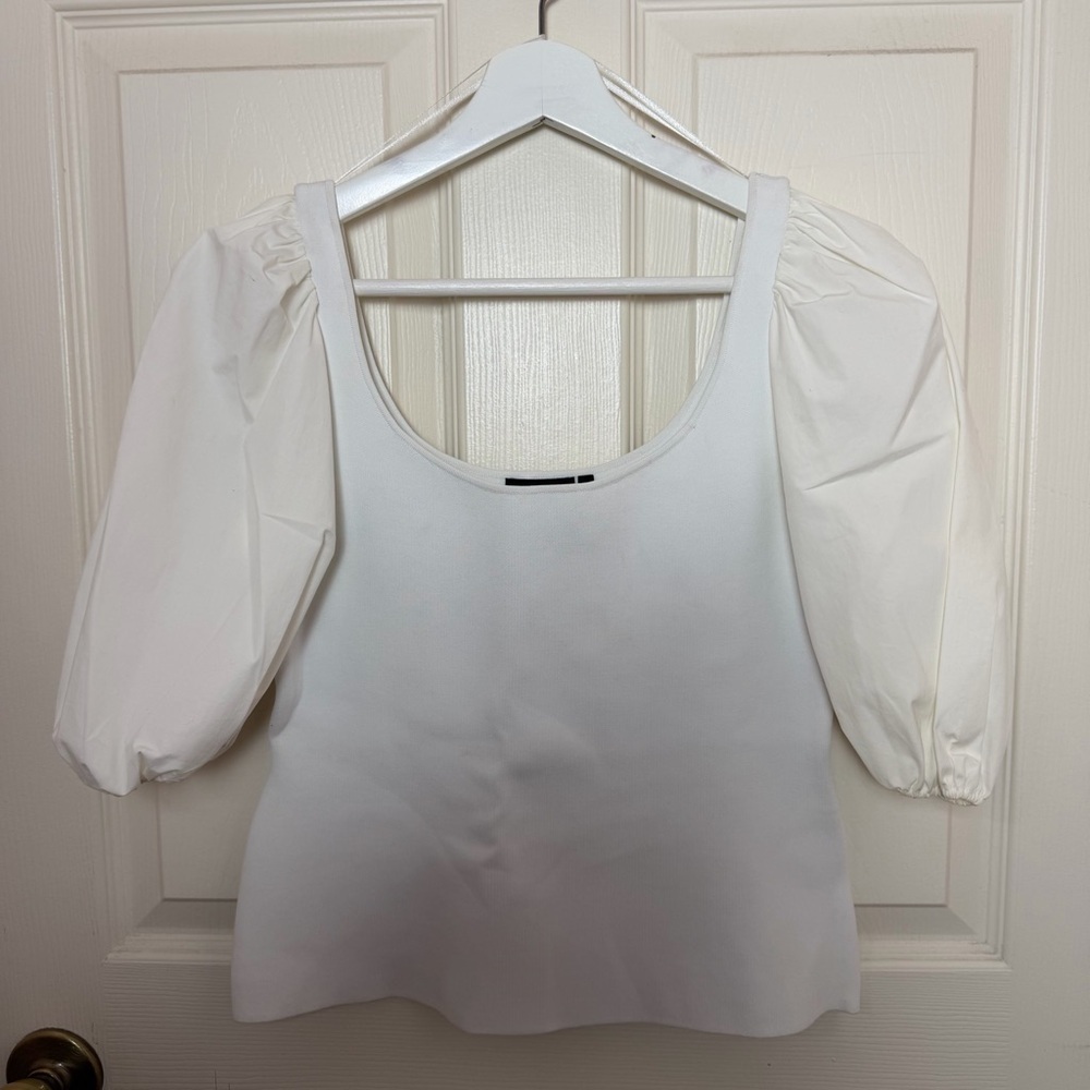 Theory Glossed Scoop Top White Puff Sleeve Size S - Picture 4 of 6